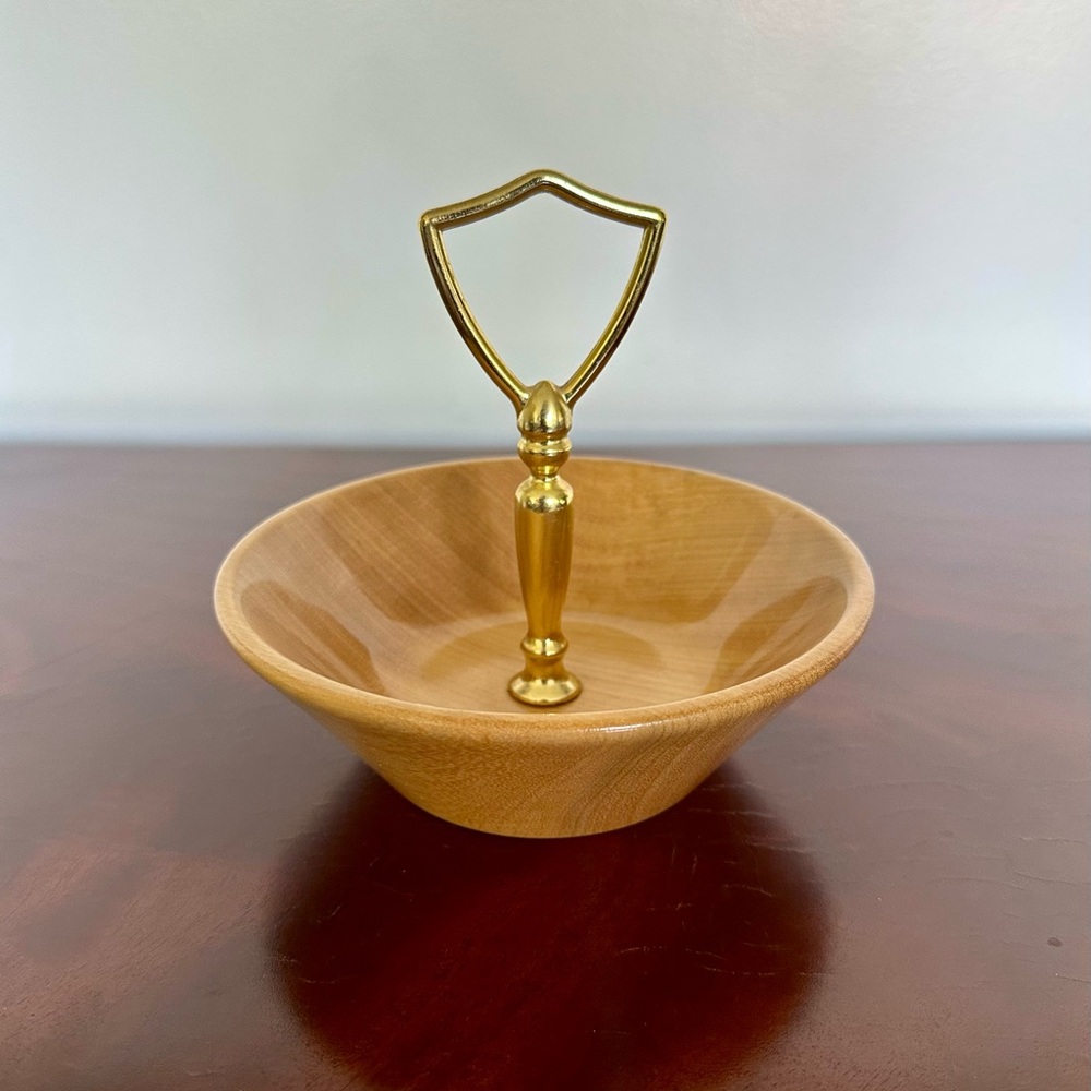 Oregon Myrtlewood Handled Wooden Bowl Gold Vintage Serveware